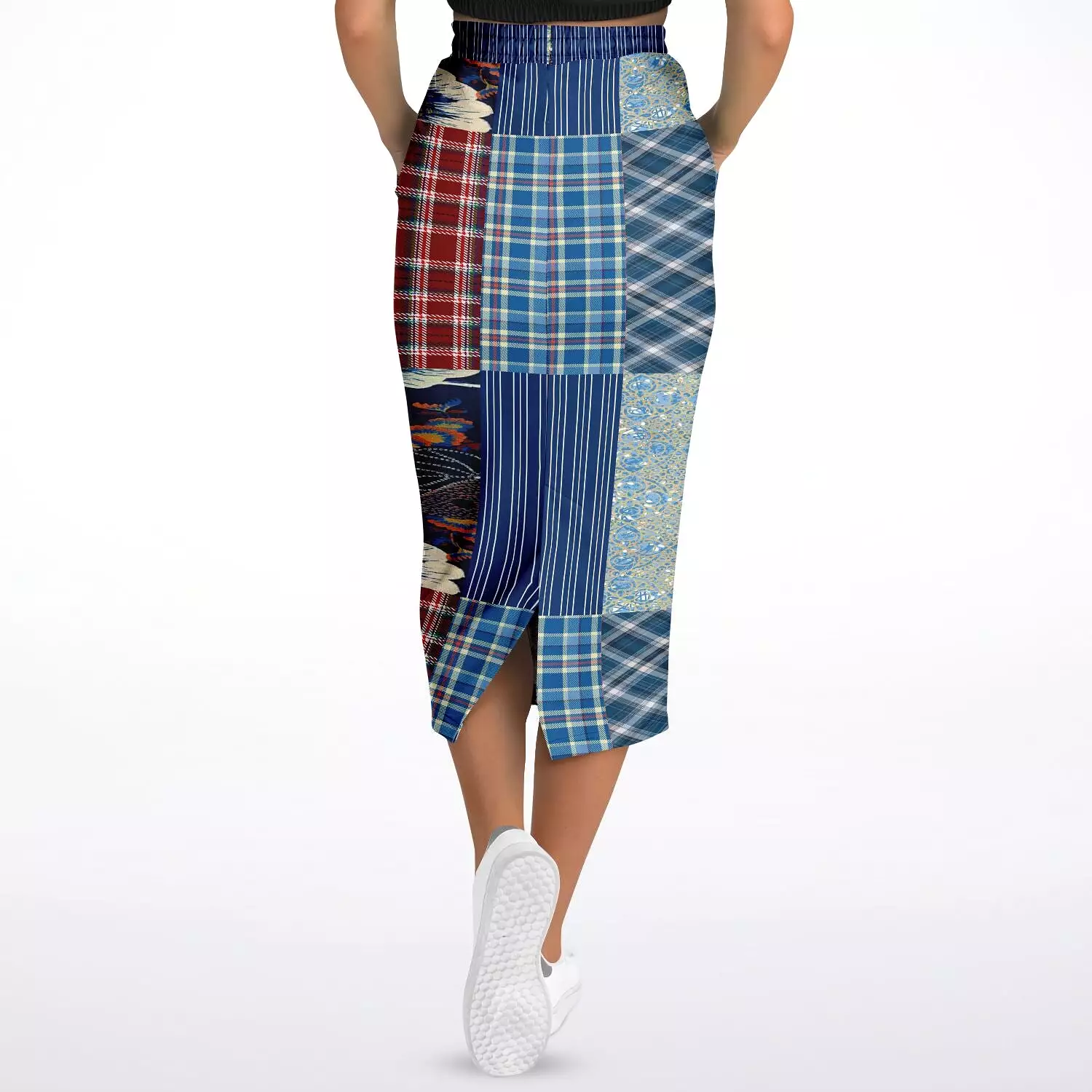 Andromeda Blue Patchwork Eco-Poly Long Pocket Skirt