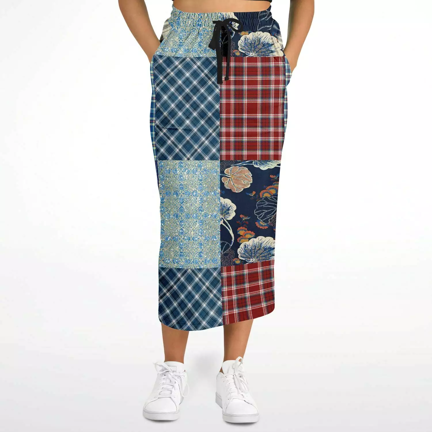 Andromeda Blue Patchwork Eco-Poly Long Pocket Skirt