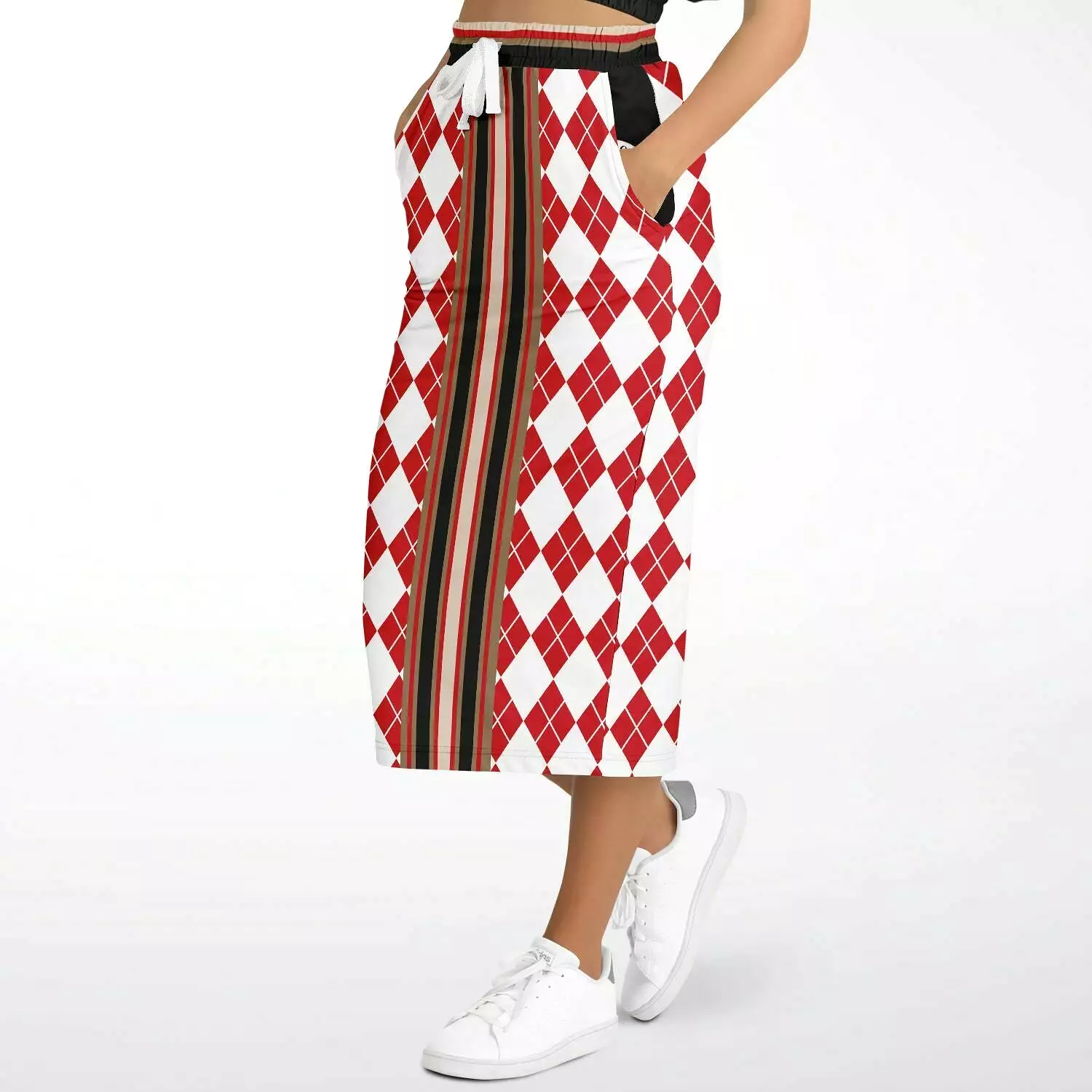 Argyle Me Eco-Poly Long Pocket Skirt - Red