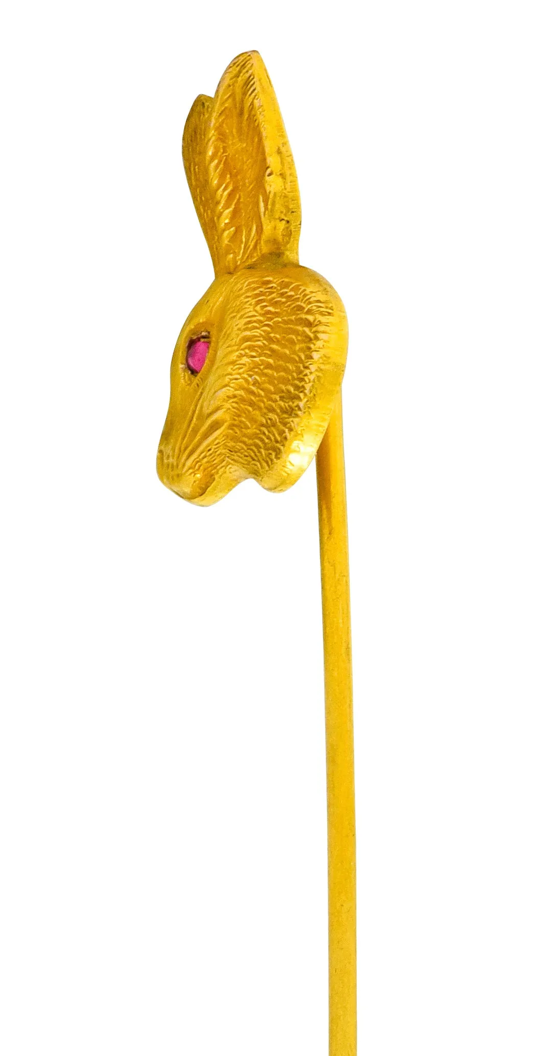 Art Nouveau Ruby 14 Karat Gold Rabbit Stickpin