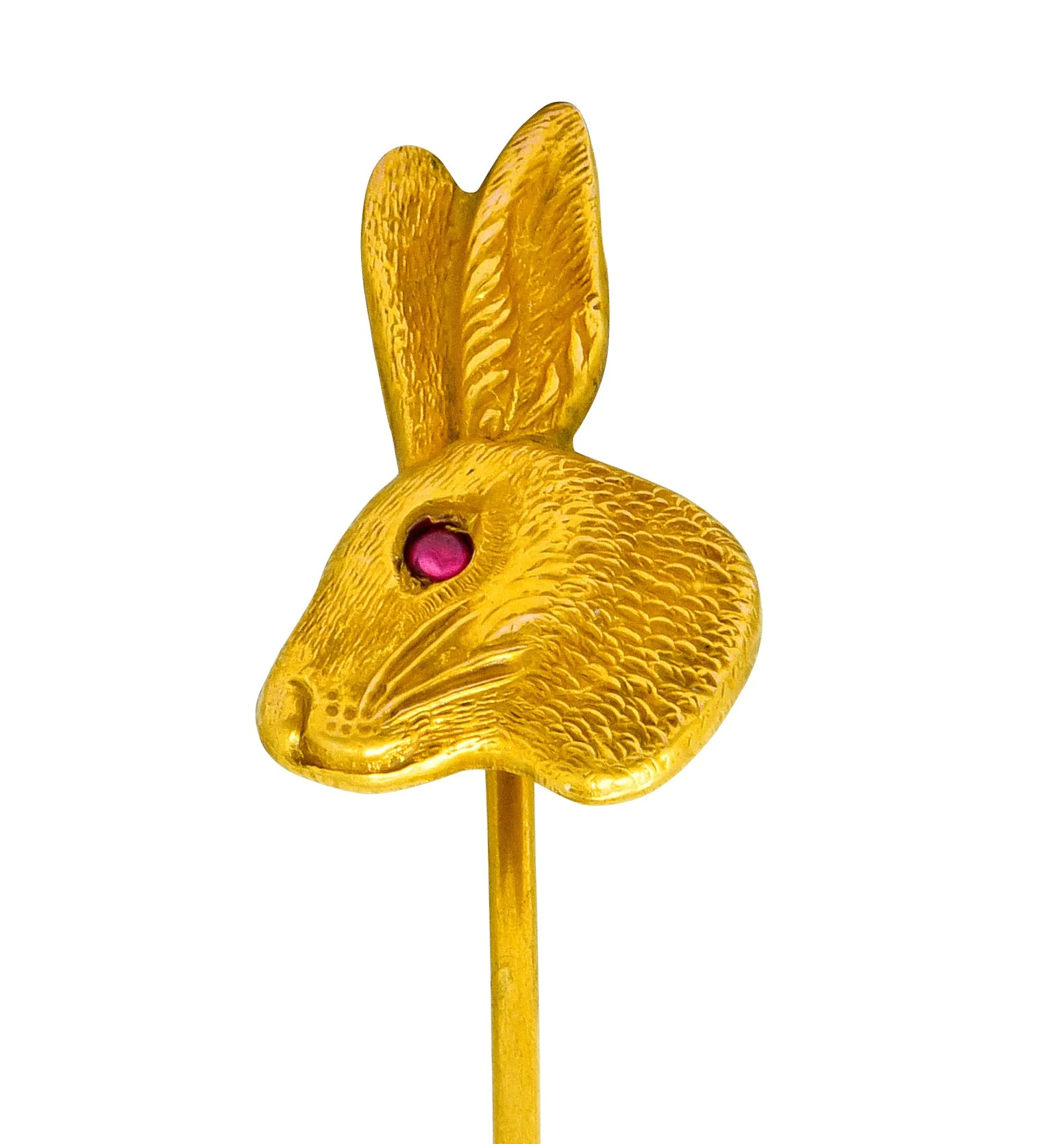 Art Nouveau Ruby 14 Karat Gold Rabbit Stickpin