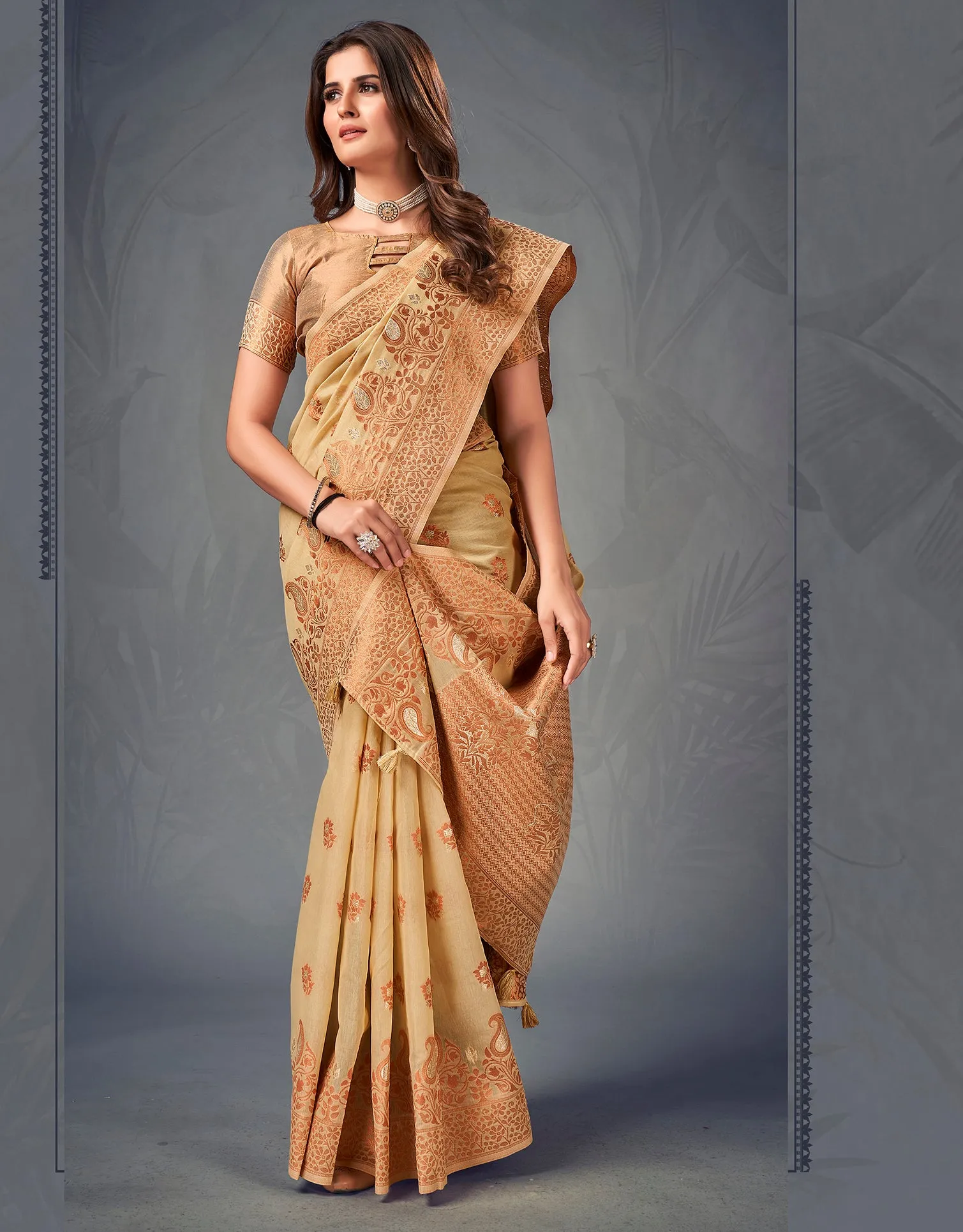 Beige Cotton Saree