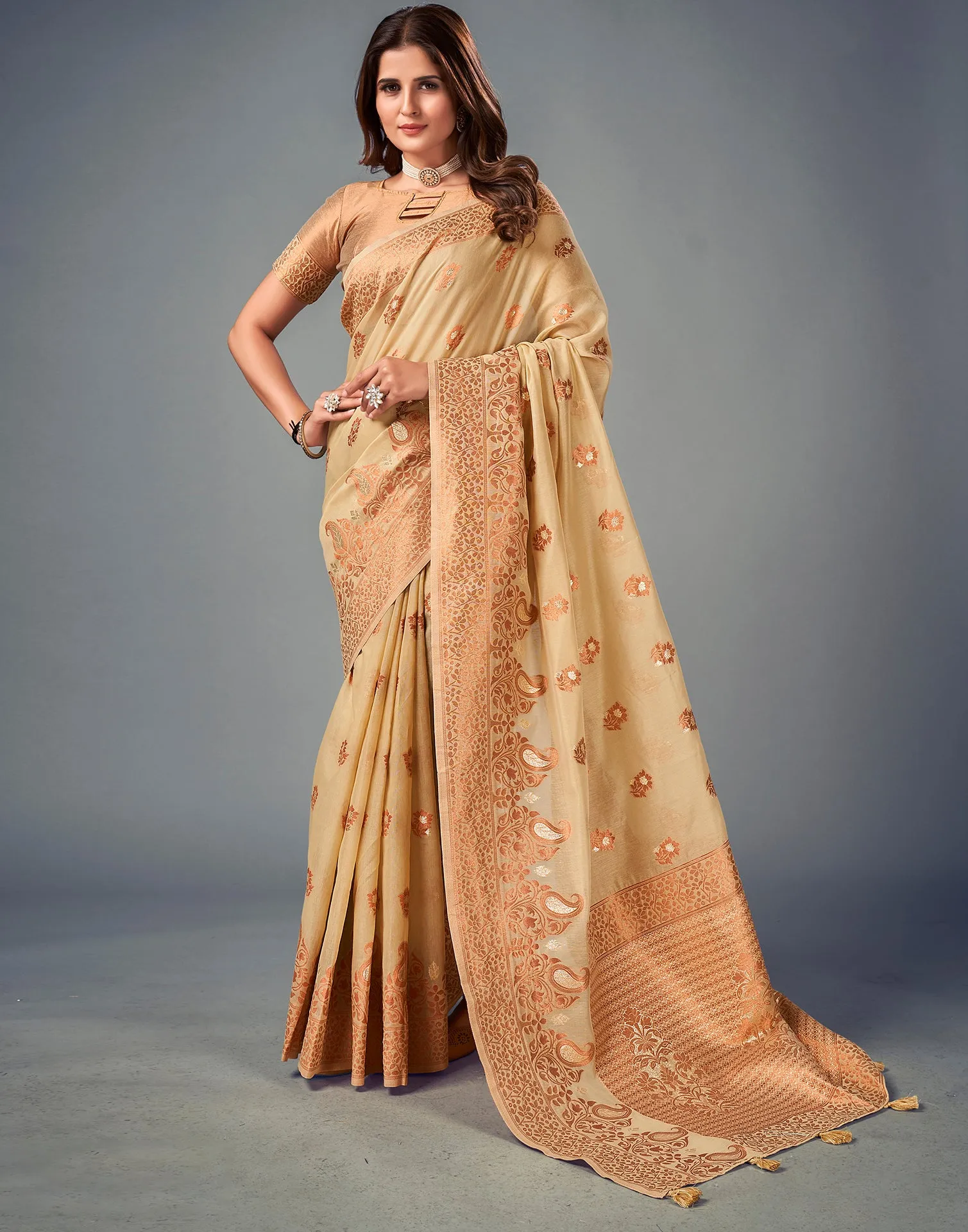 Beige Cotton Saree