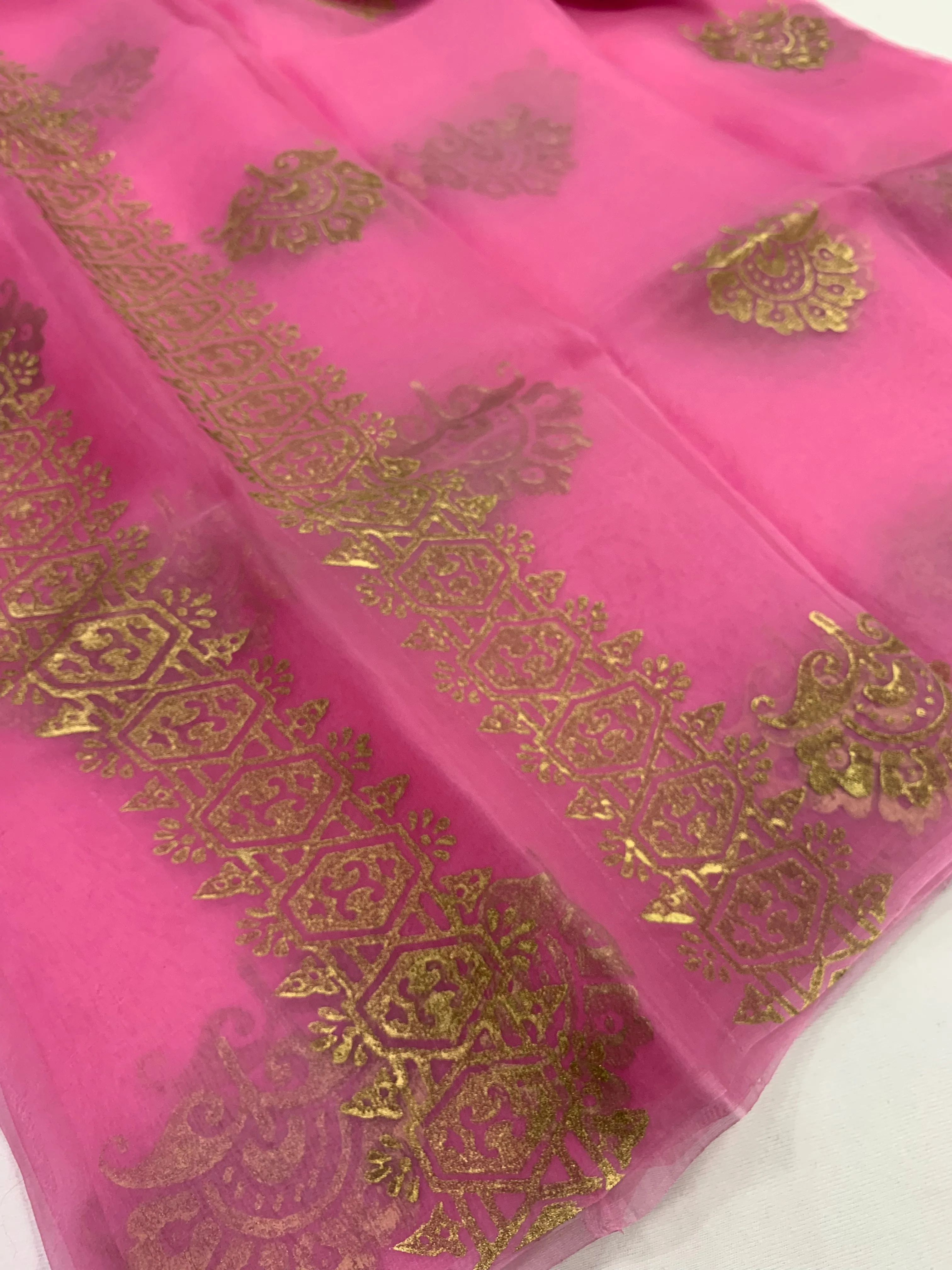 BLOCK PRINTED PURE SILK ORGANZA SAREE