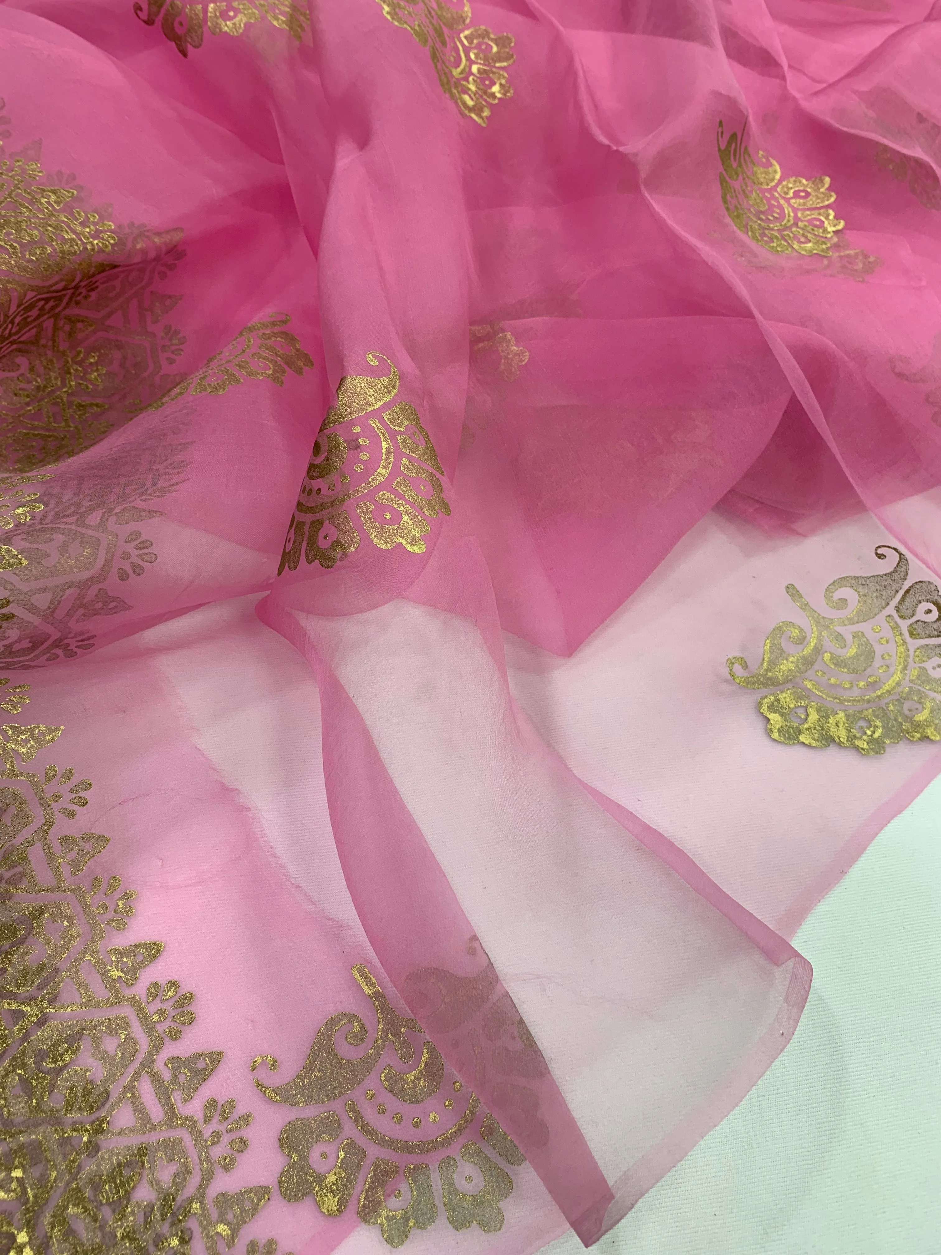 BLOCK PRINTED PURE SILK ORGANZA SAREE