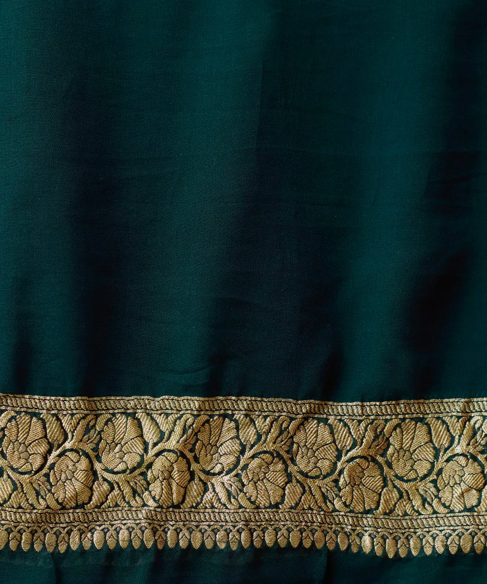 Bottle Green Handloom Pure Georgette Banarasi Saree With Floral Border