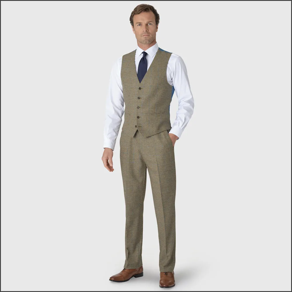 BROOK TAVERNER Woolf Pure New Wool Houndstooth Check Suit Waistcoat-