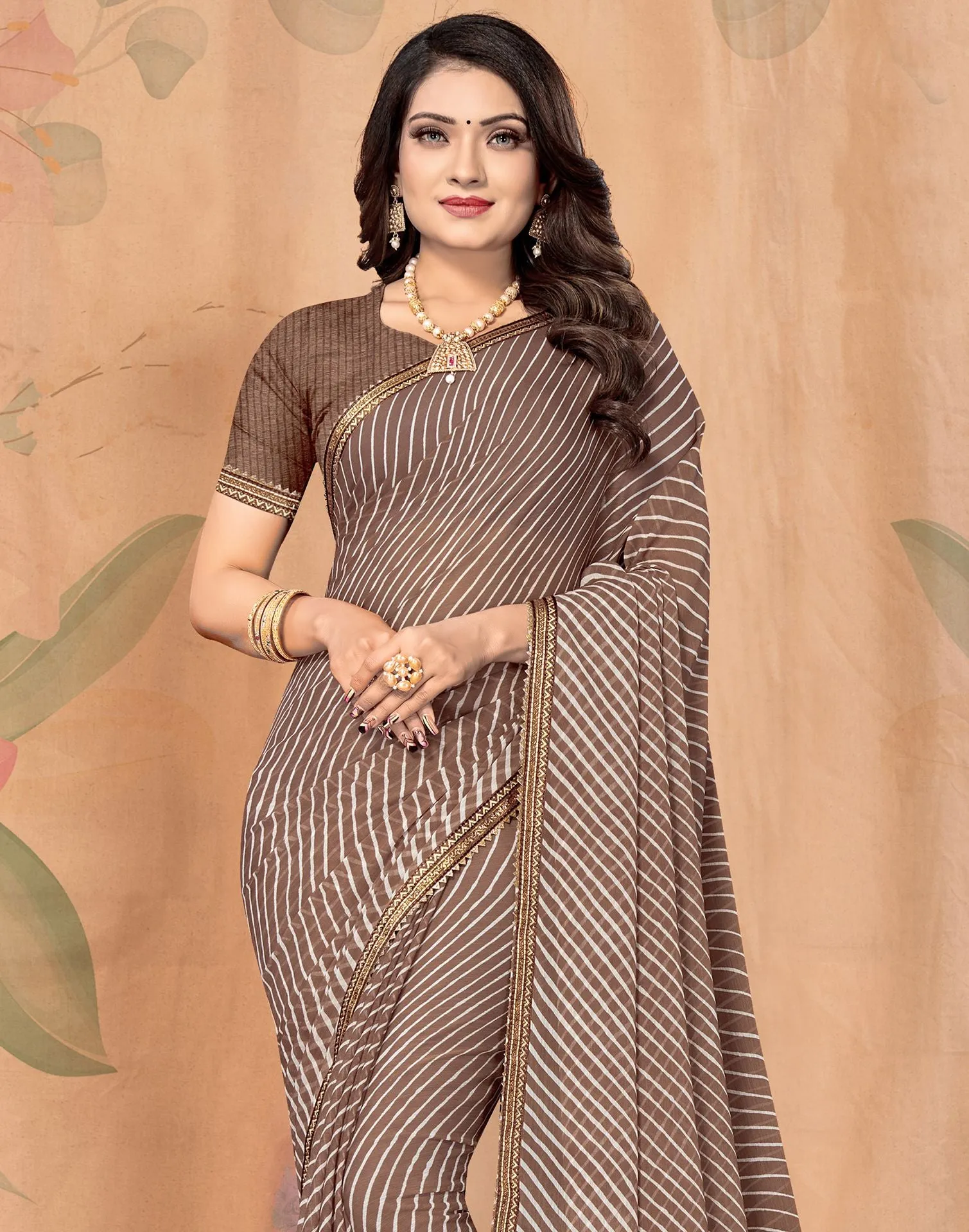 Brown Printed Saree