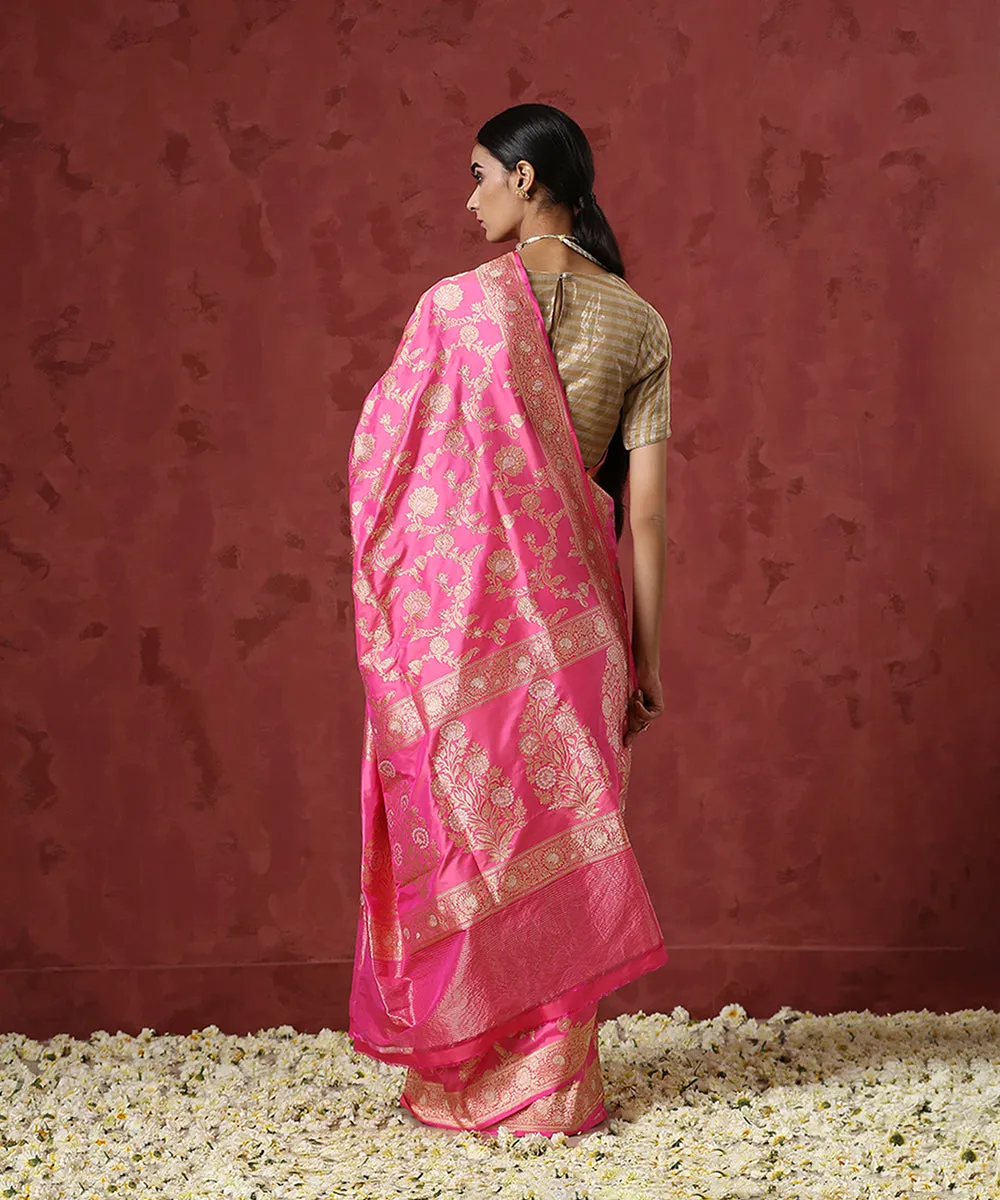 Candy Pink Handloom Pure Katan Silk Banarasi Saree with Sona Rupa Jaal