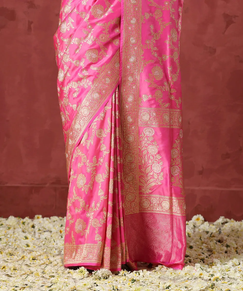 Candy Pink Handloom Pure Katan Silk Banarasi Saree with Sona Rupa Jaal