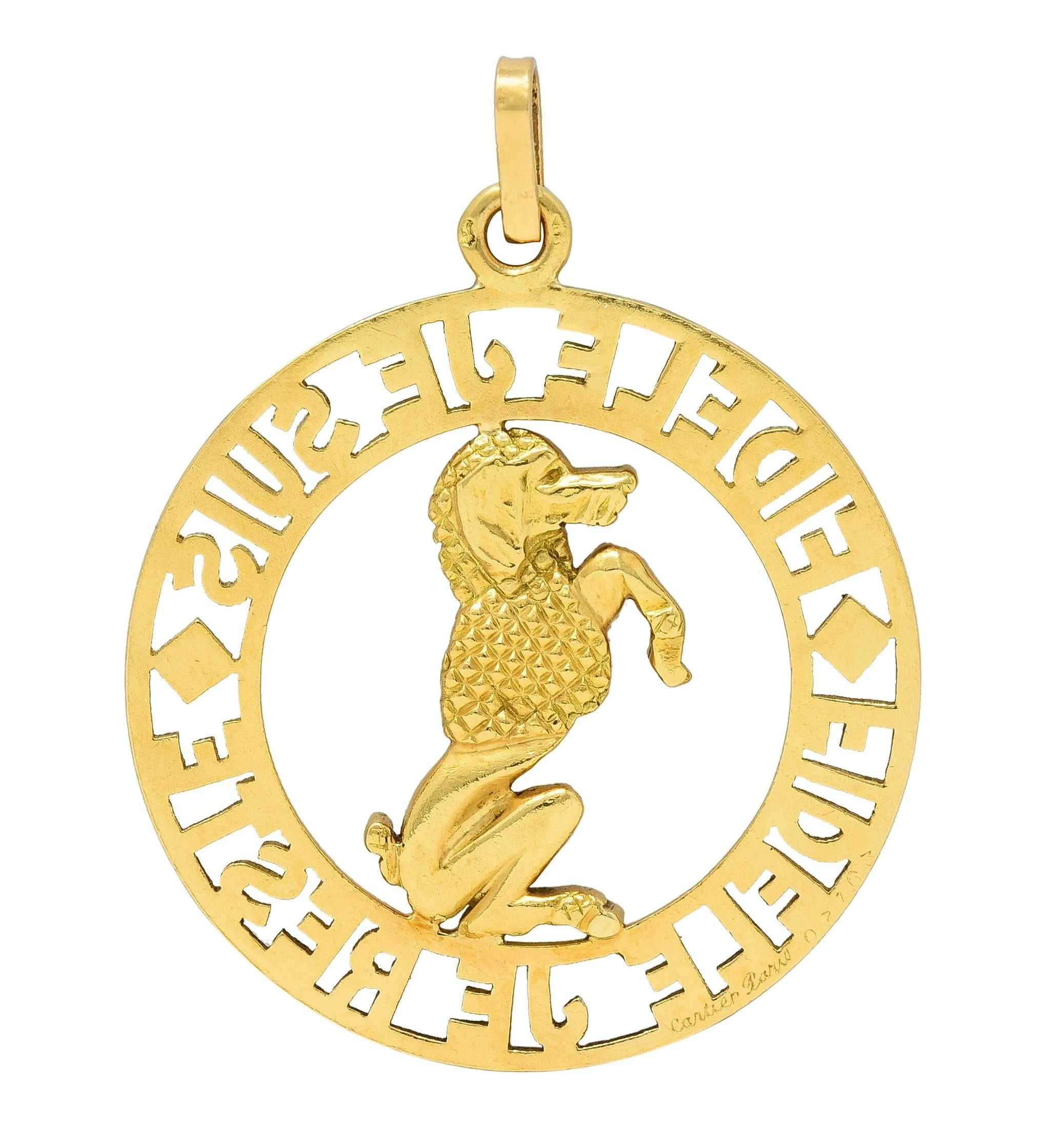 Cartier Paris 1950's 18 Karat Yellow Gold Vintage Faithful Poodle Dog Pendant Charm