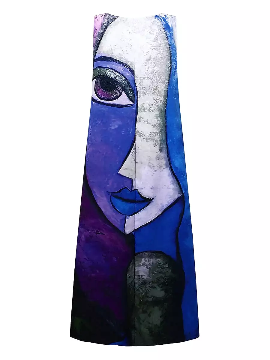 Casual Sleeveless Color Block Maxi Dress with Jacquard Design