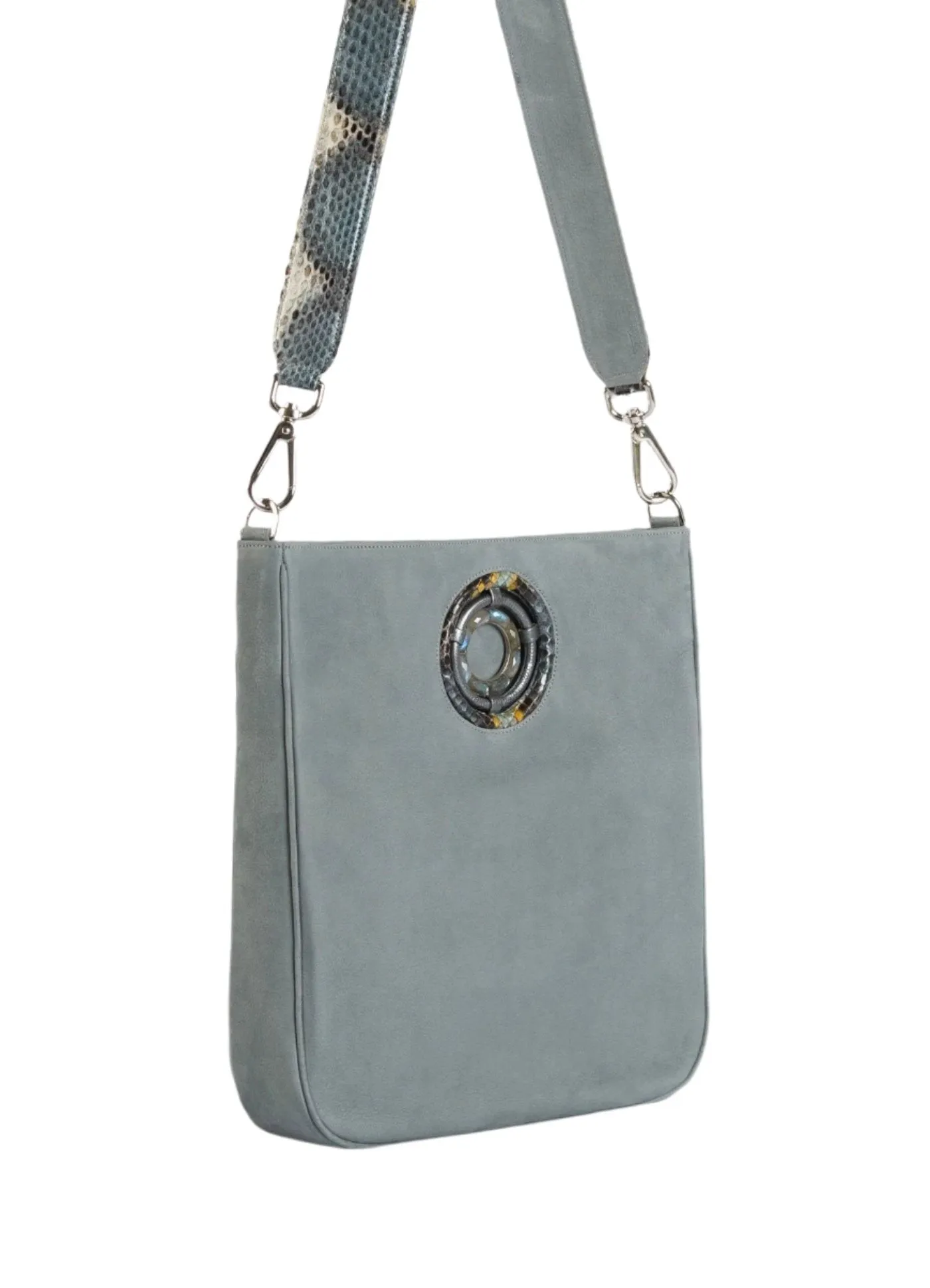 Cloe Jeweled Crossbody Tote - Denim Blue Suede, Labradorite