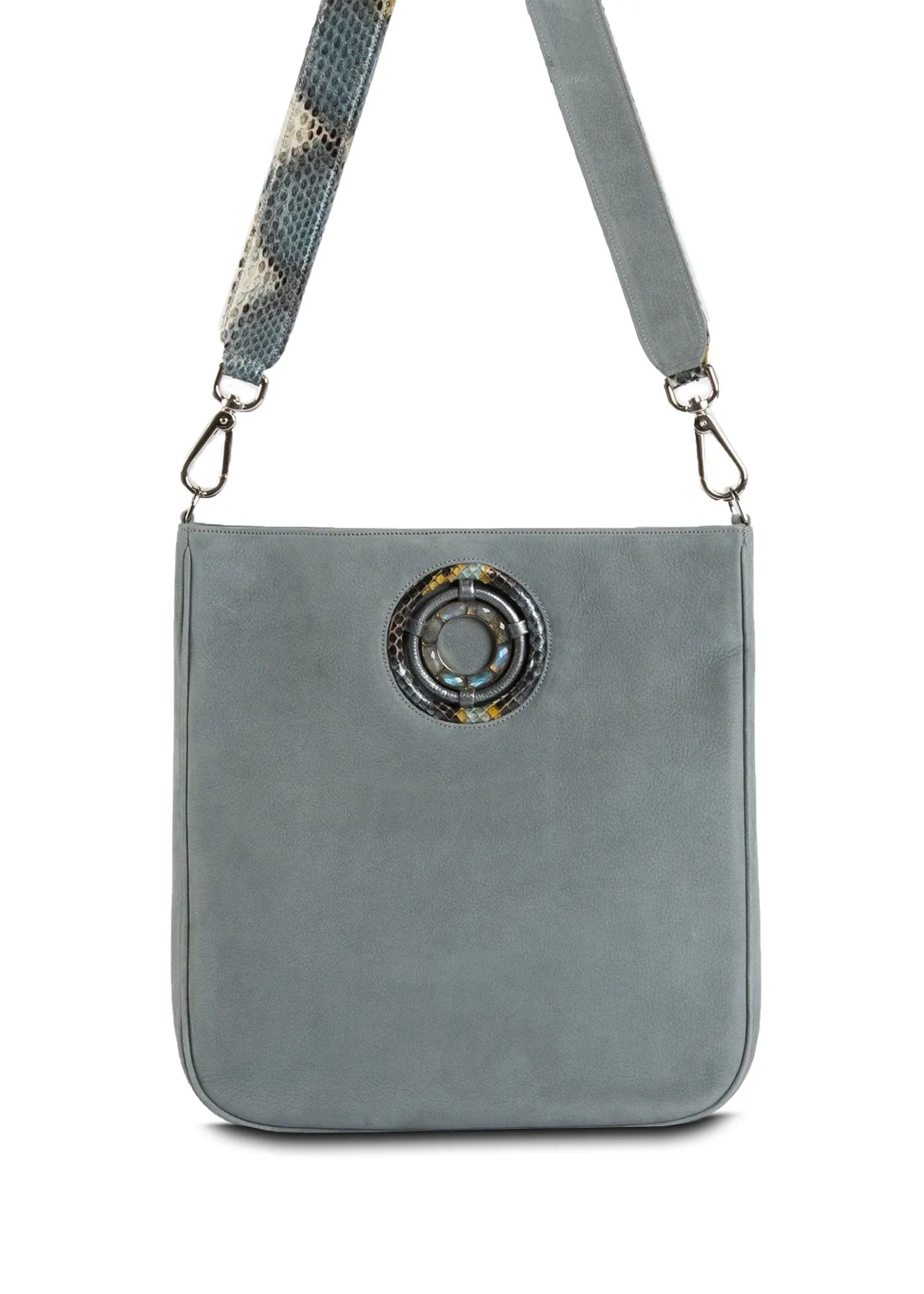 Cloe Jeweled Crossbody Tote - Denim Blue Suede, Labradorite