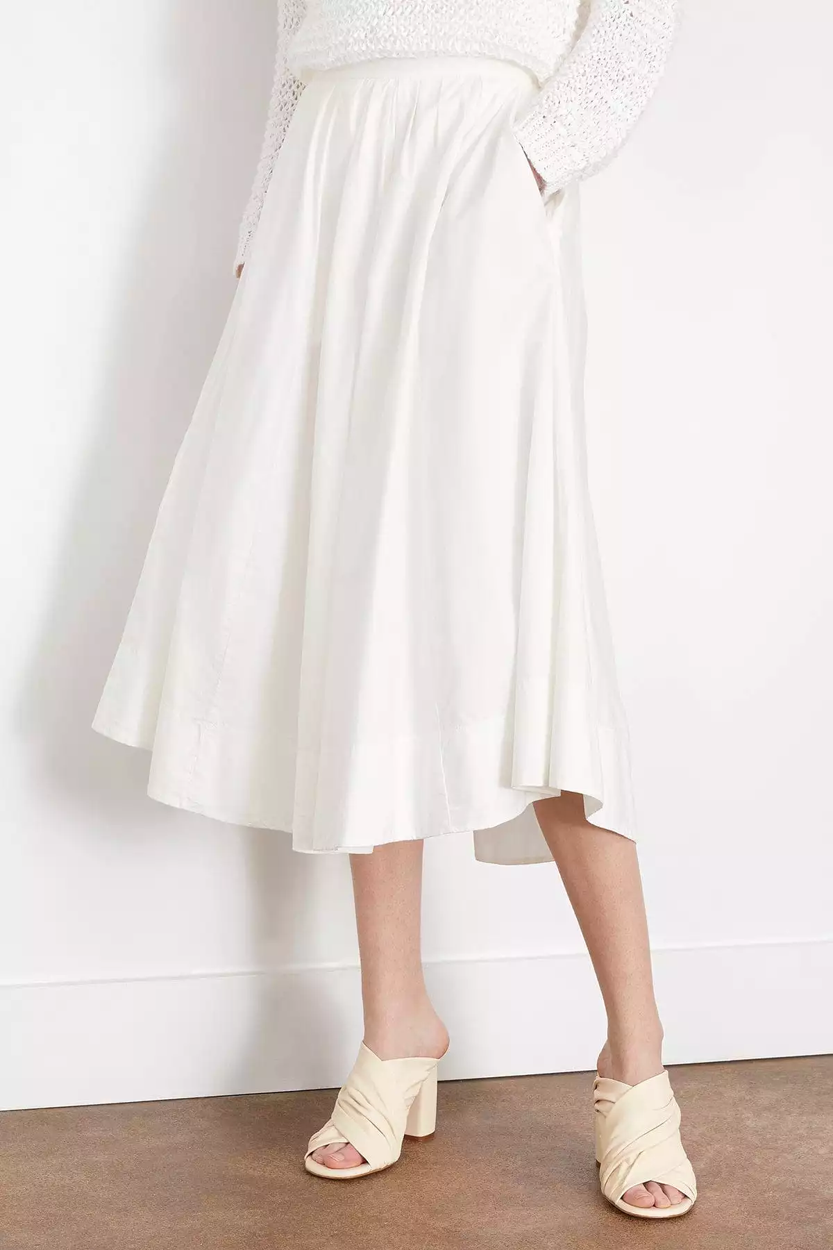 Cotton Poplin Elasticated Skirt in White