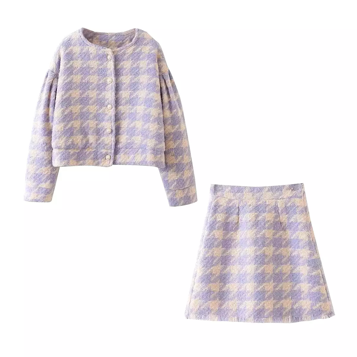 Cozy Houndstooth Jacket and Matching Skirt Tweed Set