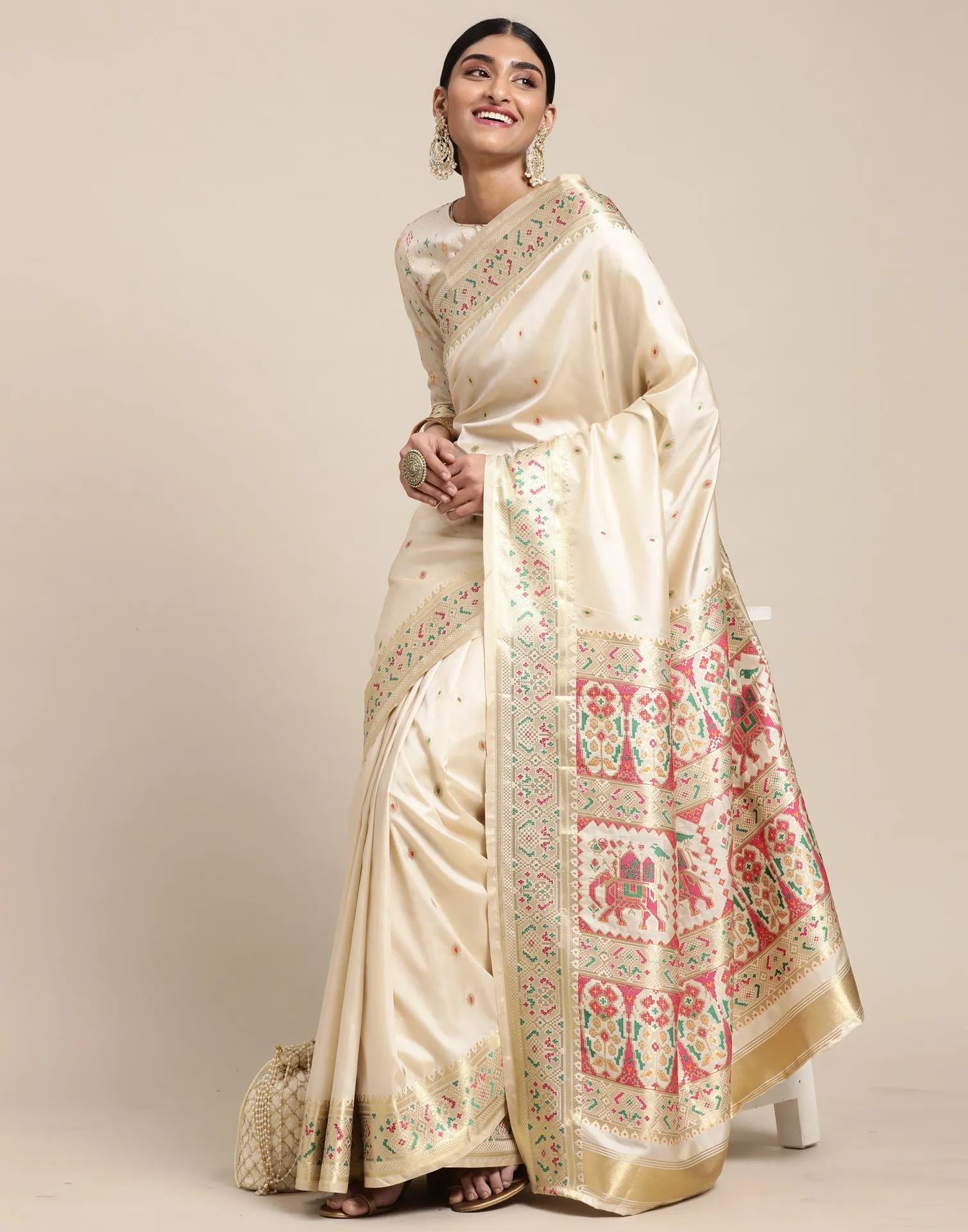 Cream Silk Saree