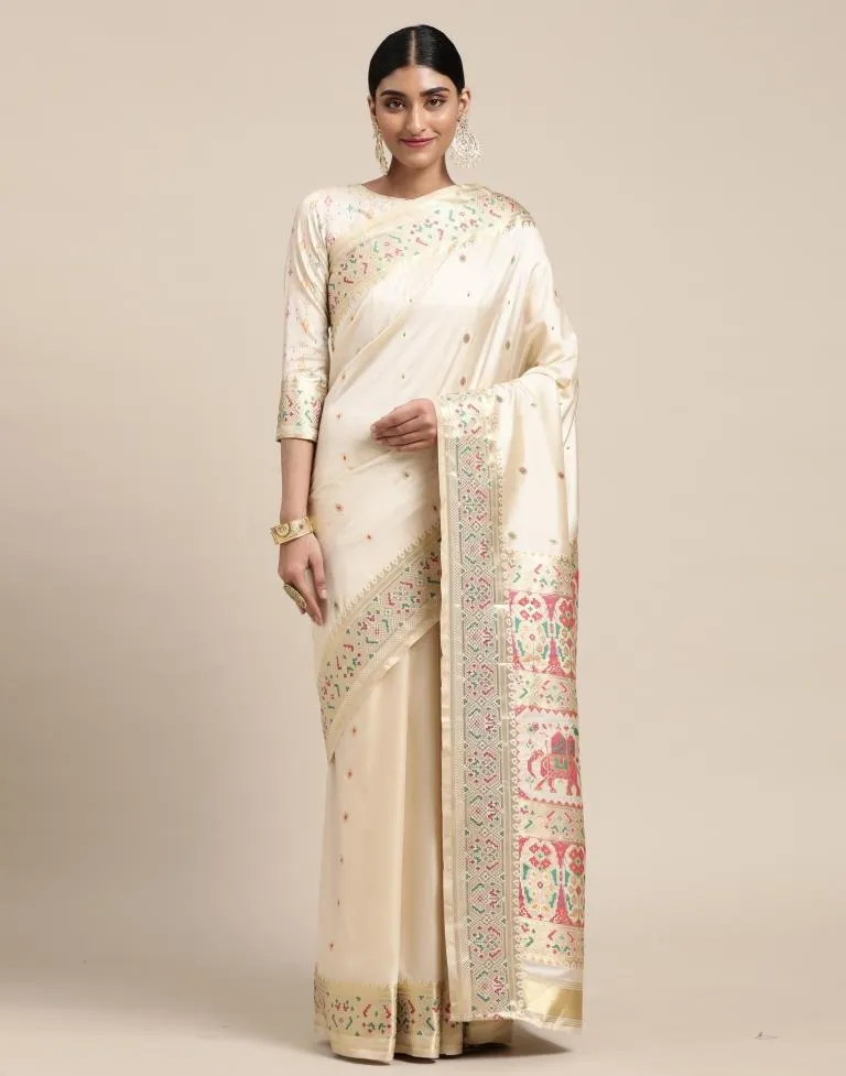 Cream Silk Saree