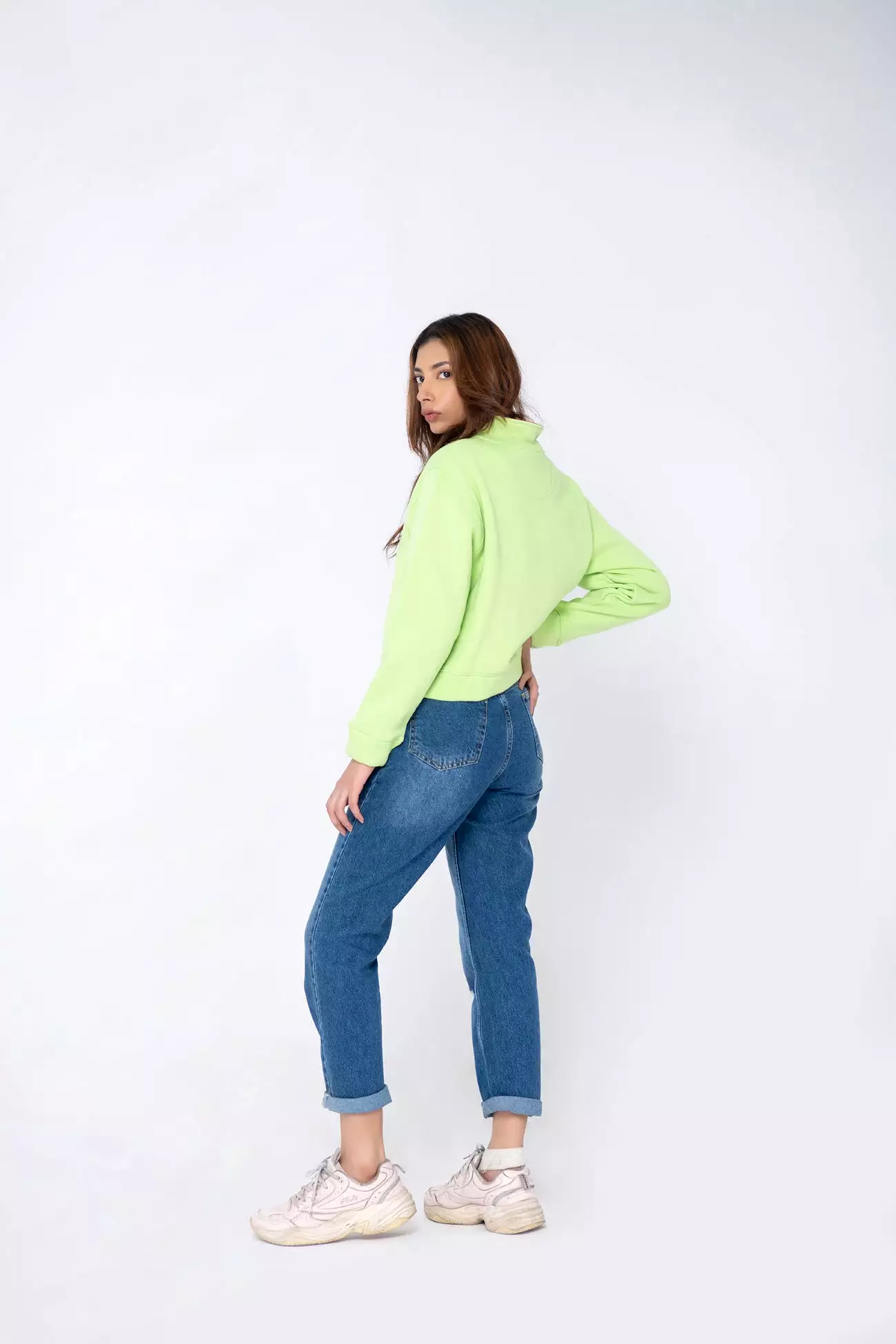 CROPPED LIME HALF ZIP SWEATSHIRT