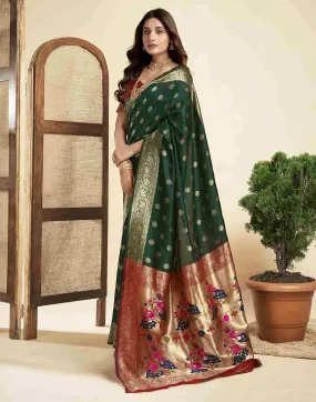 Dark Green Silk Woven Paithani Saree