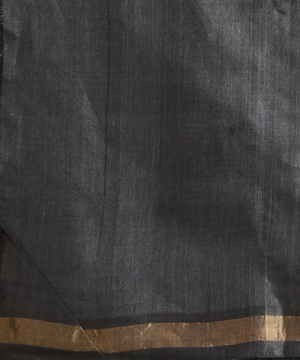 Dark Grey Handloom Pure Kosa Silk Saree With All Over Ambi Jaal