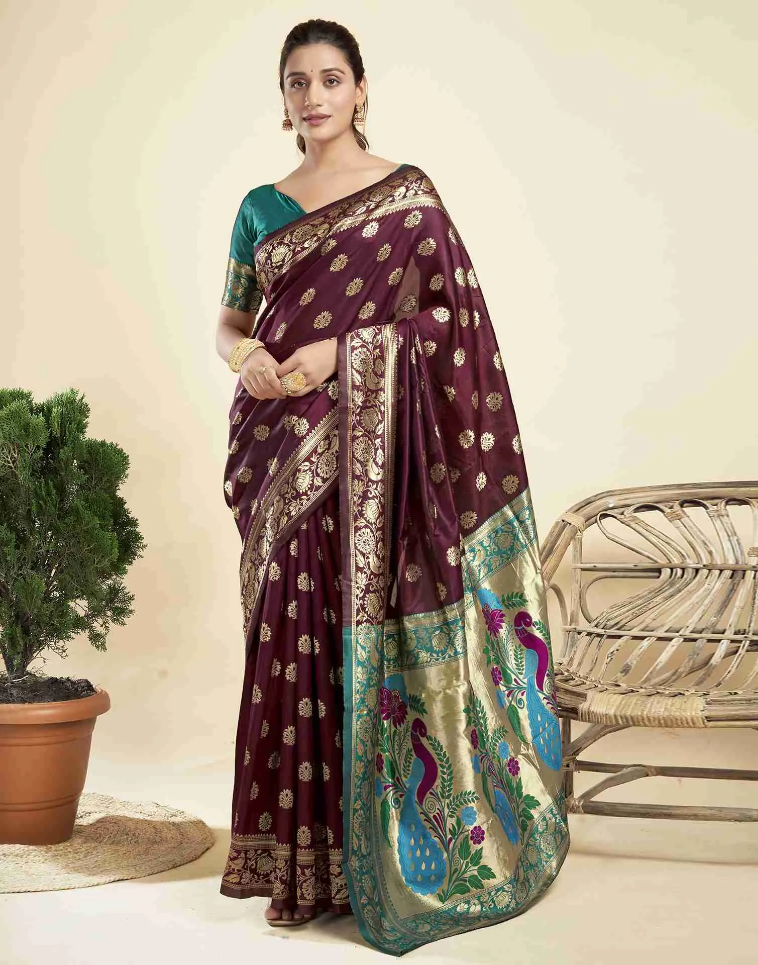 Dark Maroon Silk Woven Paithani Saree