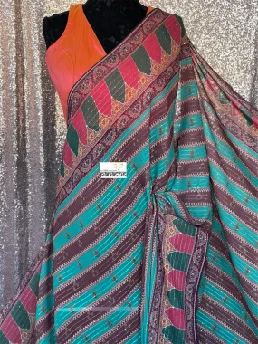 Designer Inspired Georgette Saree - Green Brown Sequin