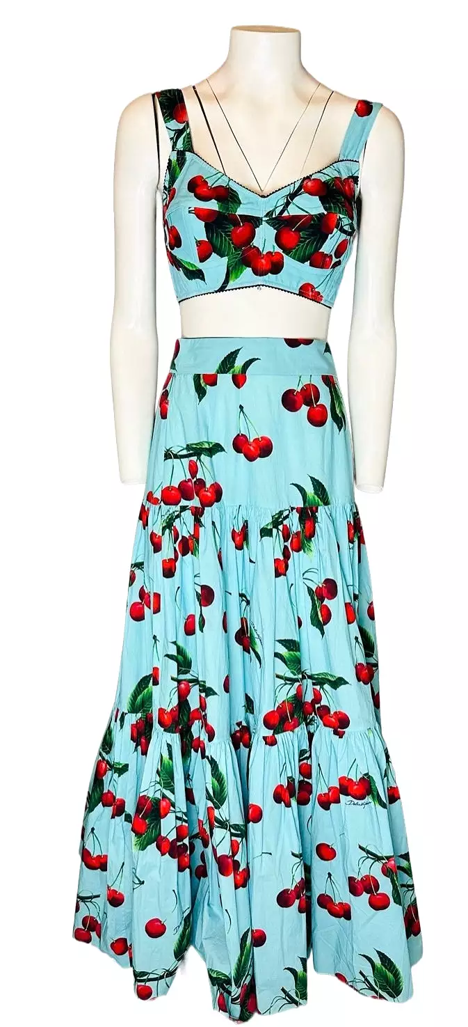 DOLCE & GABBANA - Brassiere & long Skirt cherries size 40 IT