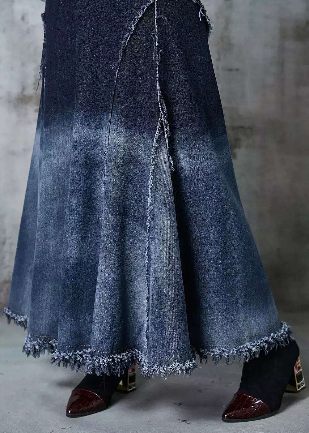 Elegant Gradient Color Patchwork Exra Large Hem Denim Skirt Spring JK1070