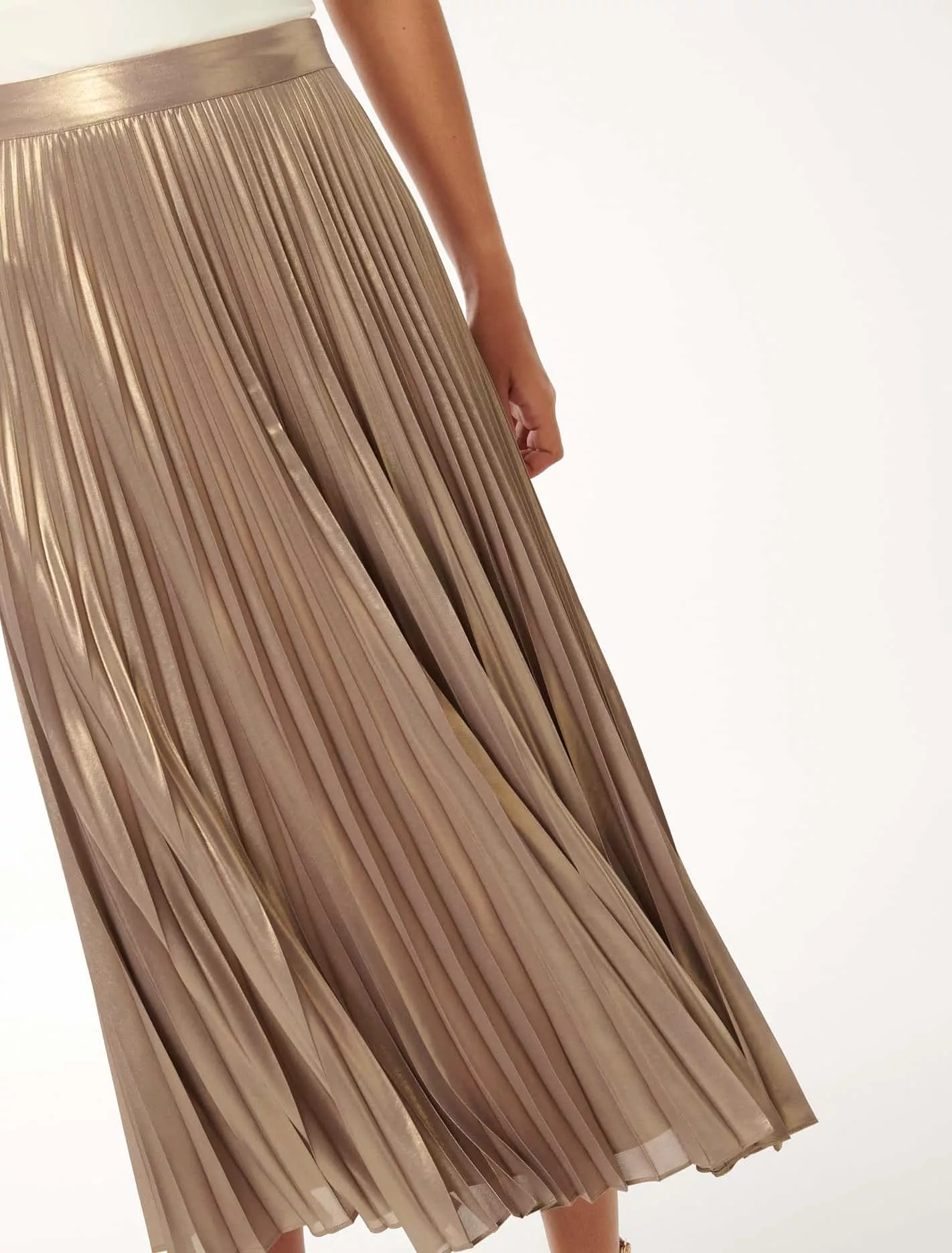 Estella Metallic Pleated Maxi Skirt