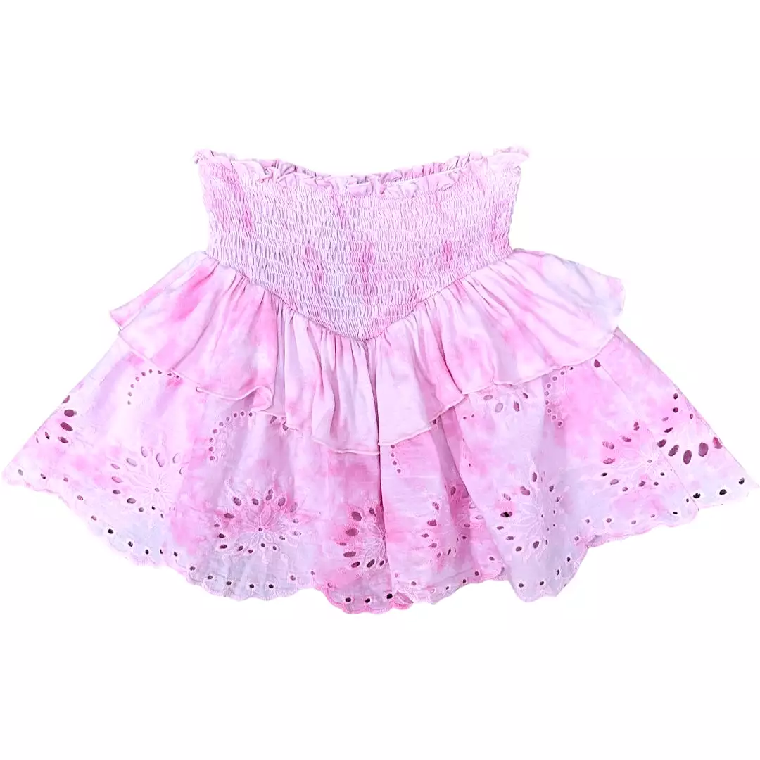 FBZ Pink Tie Dye Eyelet Tiered Skirt