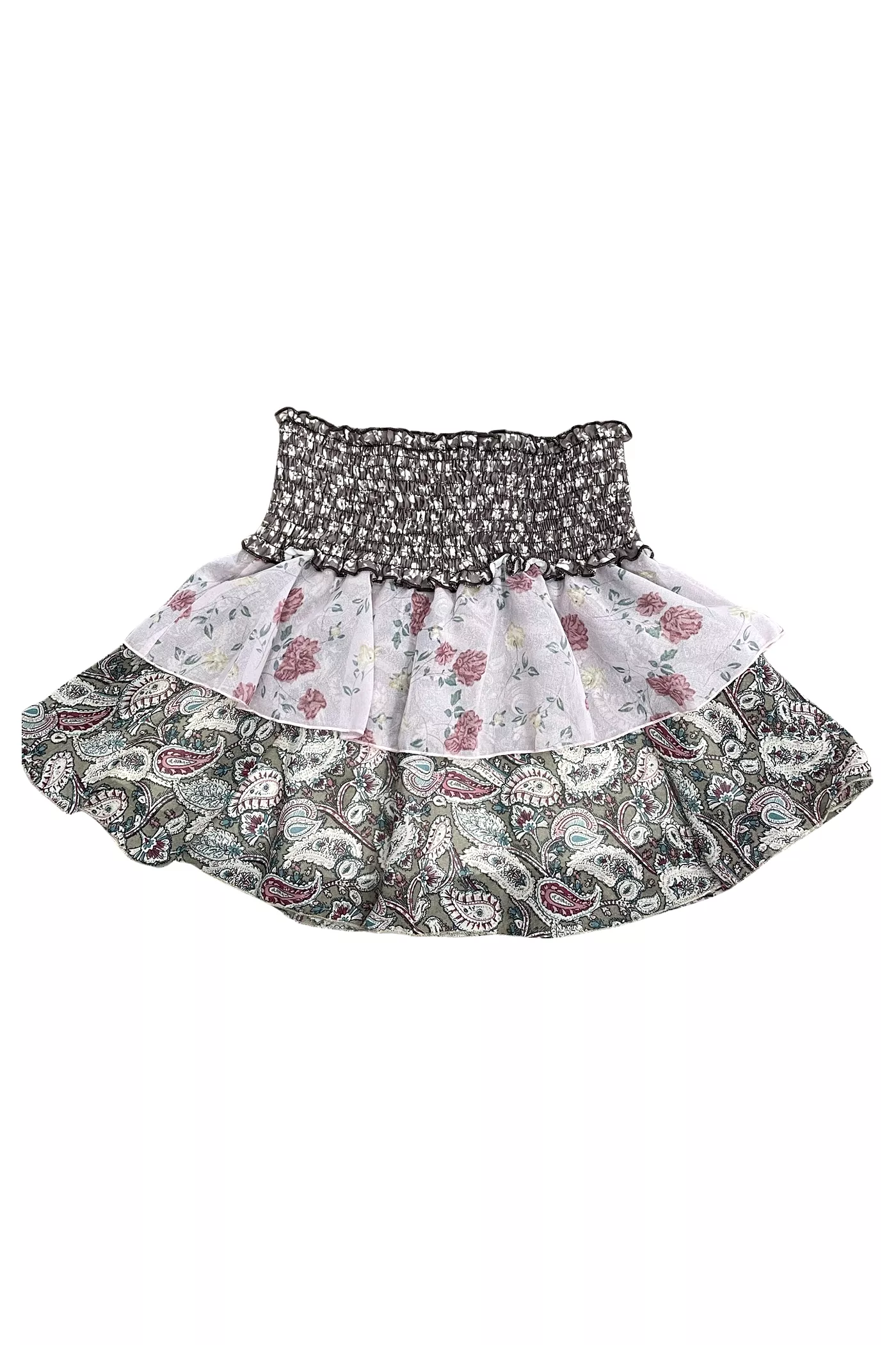 Floral Paisley Combo Ruffle Skirt