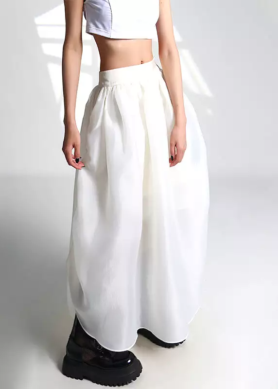 French White Drawstring High Waist Tulle Skirt Summer AS1053