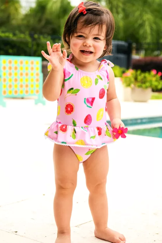 Fruit fiesta bow strap skirt swimsuit