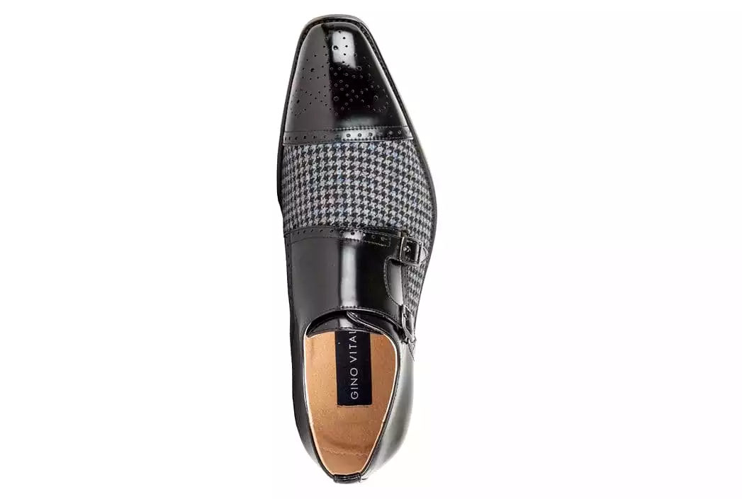 Gino Vitale Double Monk Strap Houndstooth Medallion Cap Toe Dress Shoes