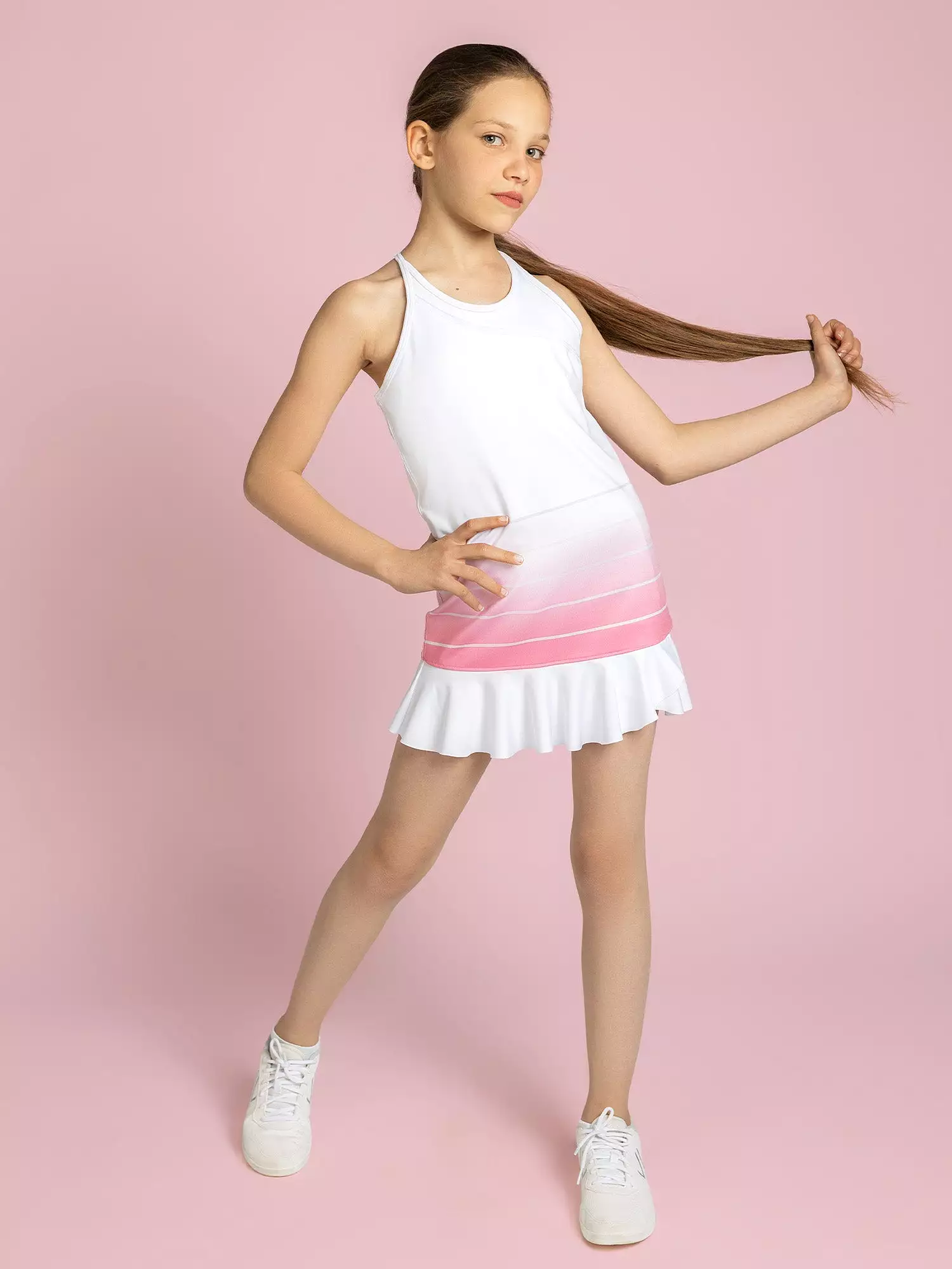 Girls Strappy Tennis Flounce Dress - Plumeria Ombre