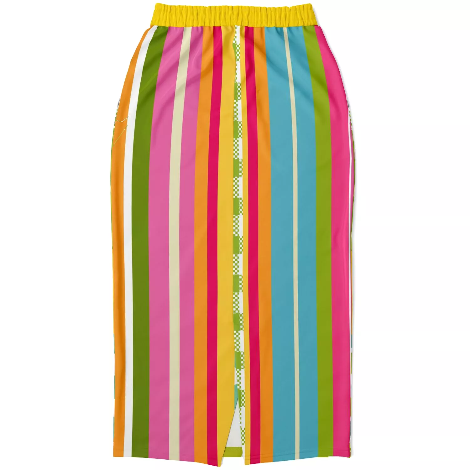 Green Anjou Pear Striped Floral Eco-Poly Long Pocket Skirt