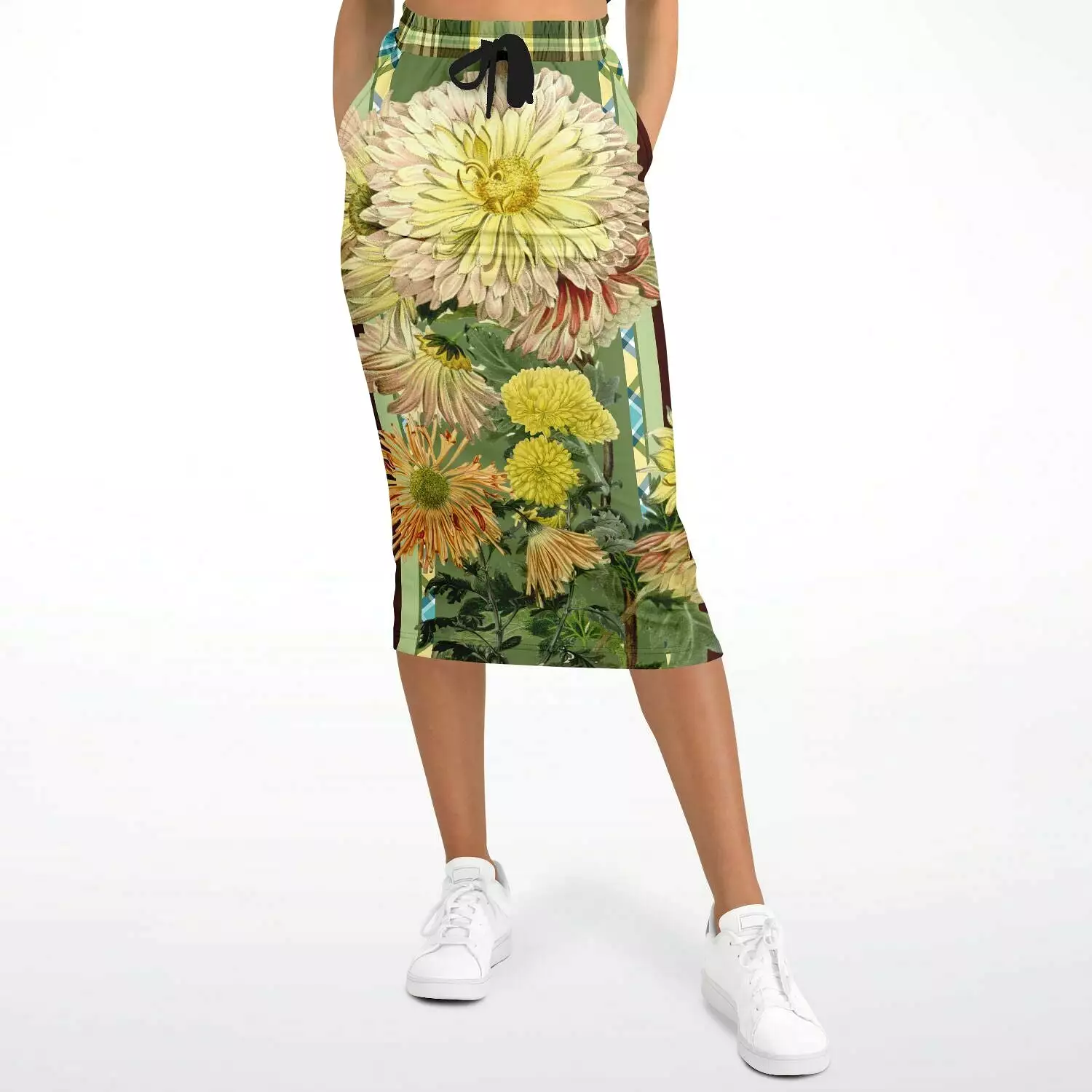 Green Caravan Floral Eco-Poly Long Pocket Skirt