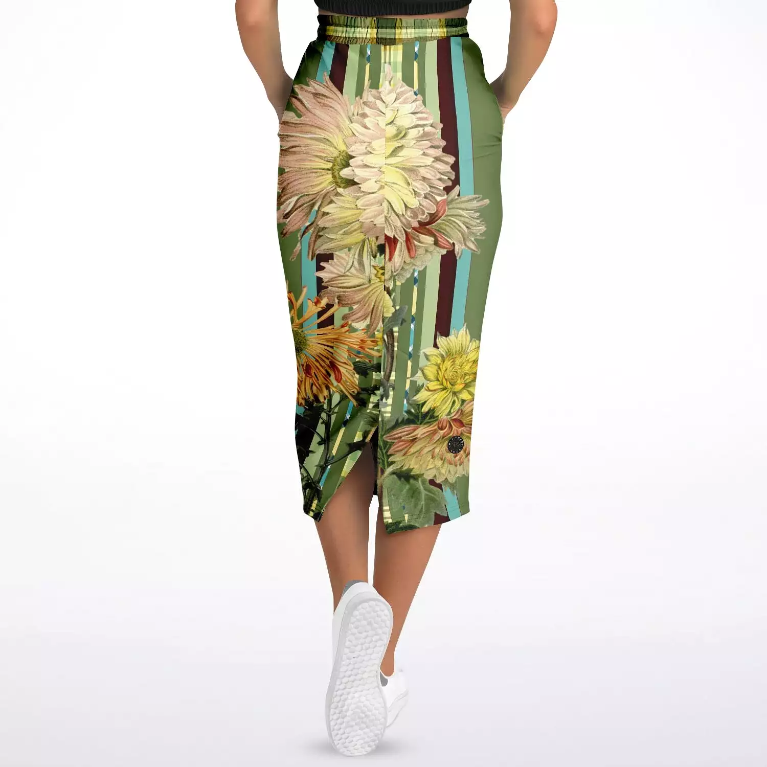 Green Caravan Floral Eco-Poly Long Pocket Skirt