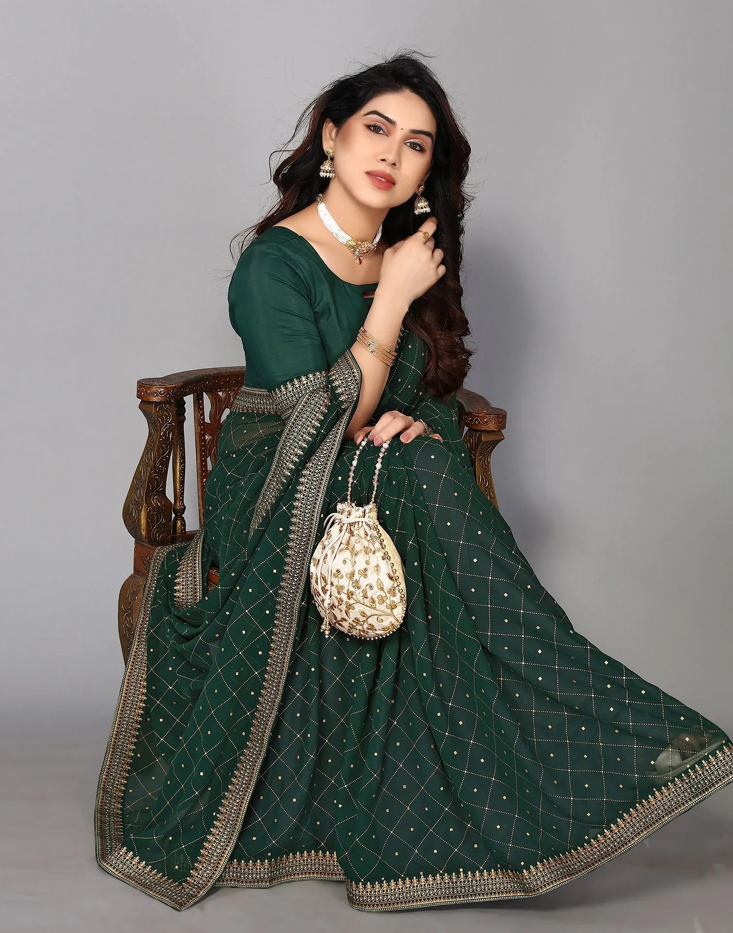 Green Printed Saree