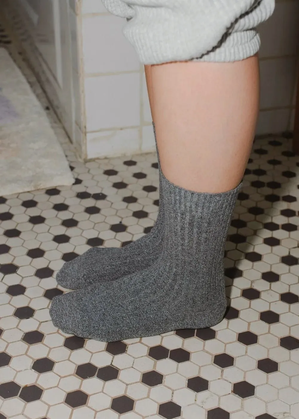 Grey Melange Rib Ankle Socks