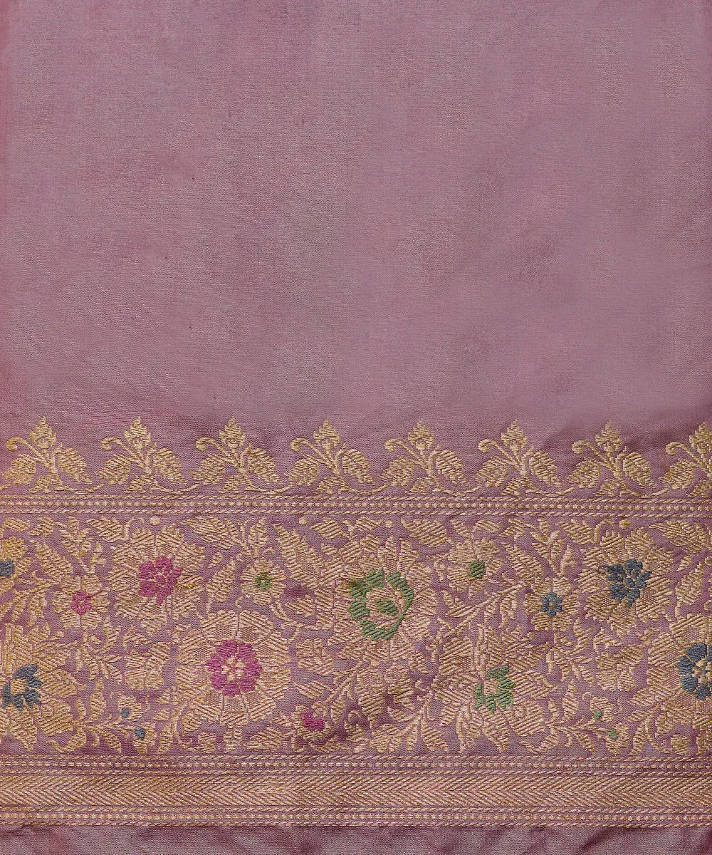 Handloom Mustard And Gold  Katan Tissue Banarasi Saree With Mauve Meenakari Border