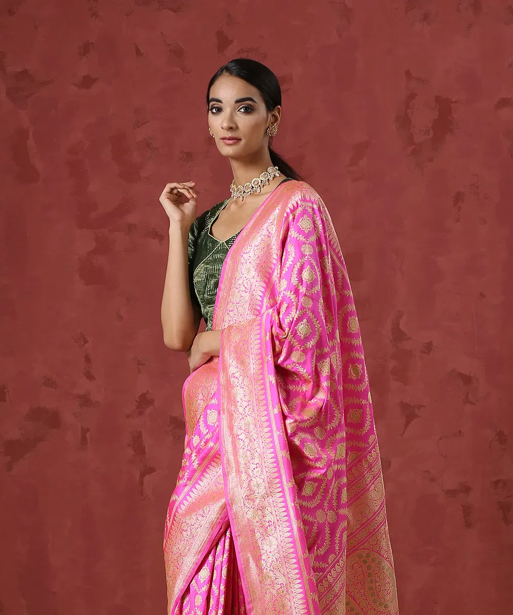 Handloom Pink Pure Katan Silk Banarasi Saree with Kadhwa Jaal