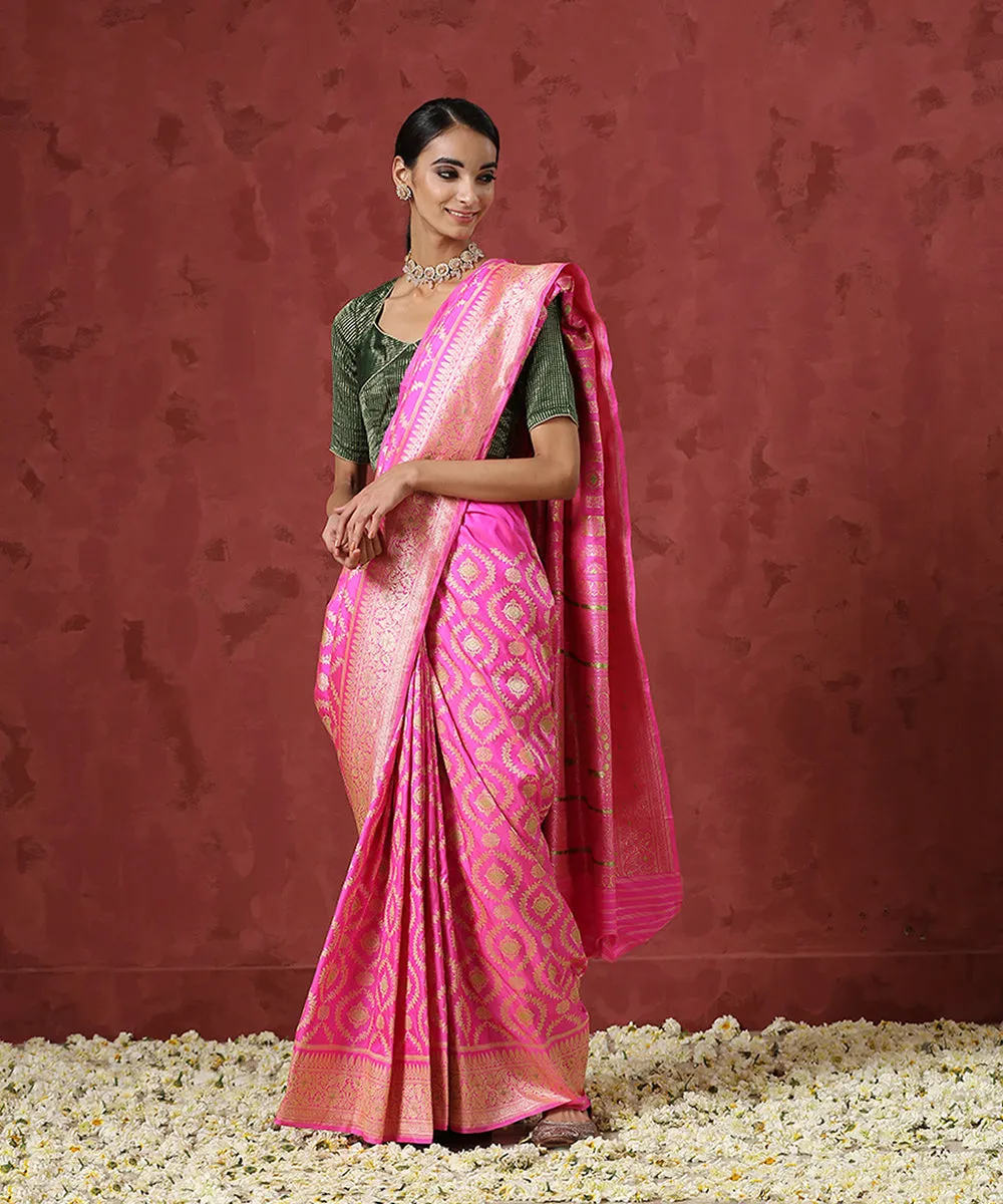 Handloom Pink Pure Katan Silk Banarasi Saree with Kadhwa Jaal