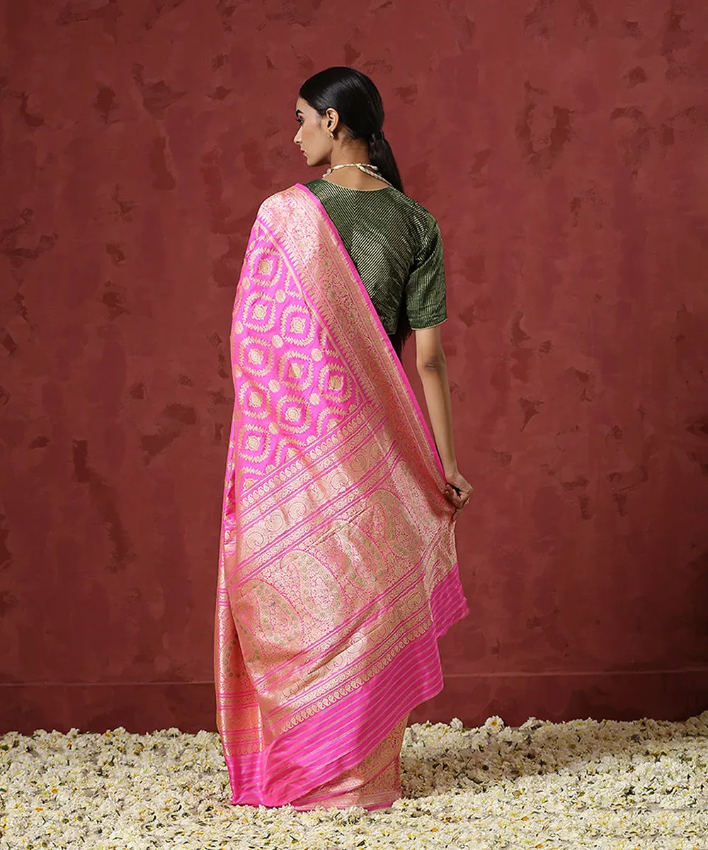 Handloom Pink Pure Katan Silk Banarasi Saree with Kadhwa Jaal