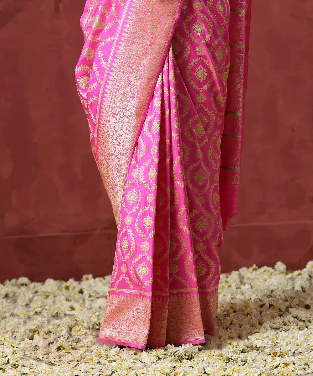 Handloom Pink Pure Katan Silk Banarasi Saree with Kadhwa Jaal