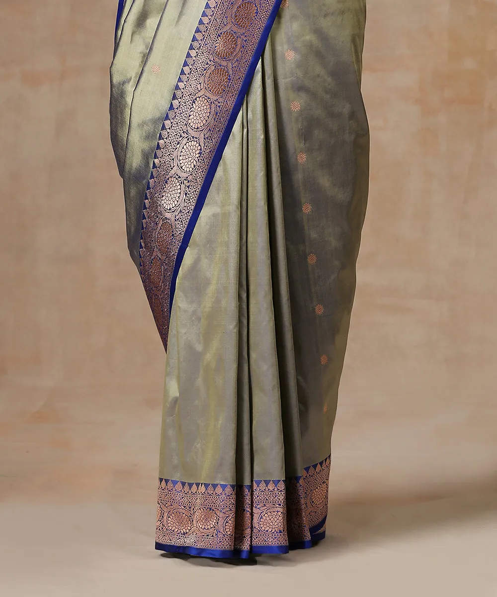 Handloom Pista Green Pure Katan Silk Banarasi Saree With Cutwork Booti