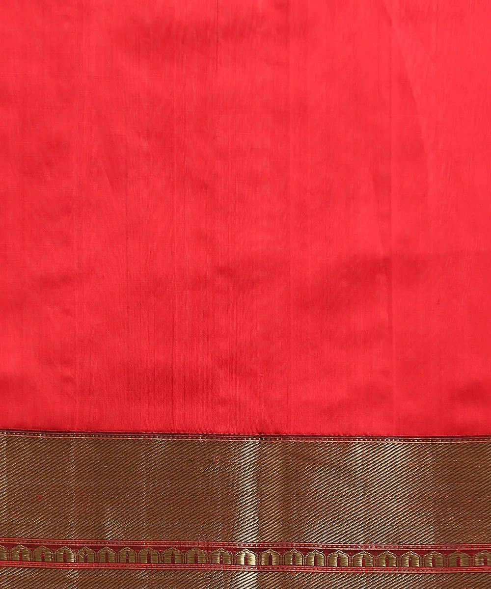 Handloom Red Chanderi Silk Saree With Gold Zari Heavy Border