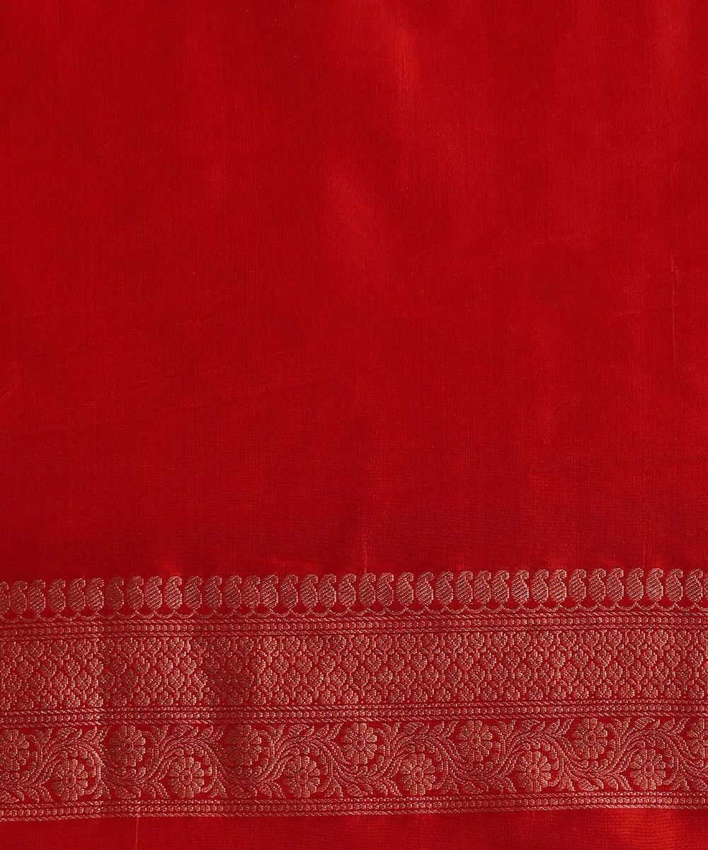 Handloom Red Pure Katan Silk Kimkhab Banarasi Saree With Antique Zari