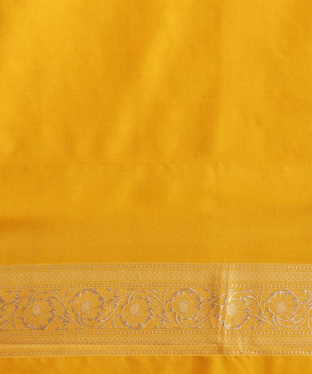 Handloom Yellow Pure Katan Silk Banarasi Saree With Zari Golden Booti